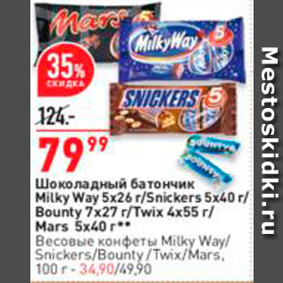 Акция - Батончик Milky Way/Snickers/Bounty/Twix/Mars