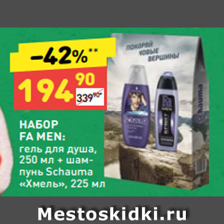 Акция - НАБОР FA MEN: гель для душа, 250 мл + шампунь Schauma «Хмель», 225 мл