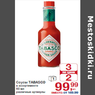 Акция - Соусы TABASCO