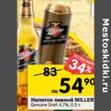 Магазин:Перекрёсток,Скидка:напиток пивной MILLER Genuine Draft 4,7%