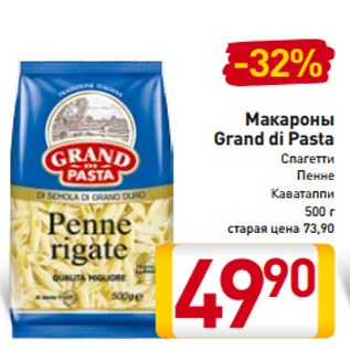 Акция - Макароны Grand di Pasta Спагетти Пенне Каватаппи 500 г