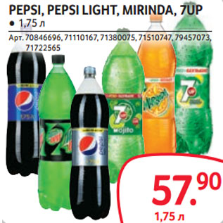 Акция - PEPSI, PEPSI LIGHT, MIRINDA, 7UP