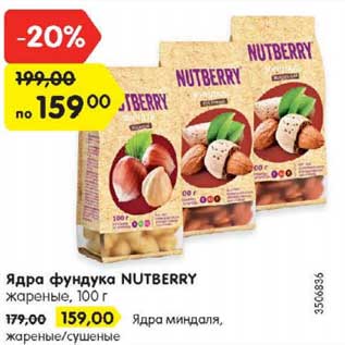 Акция - Ядра фундука NUTBERRY жареные, 100 г / ядра миндаля жареные /сушеные