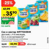 Магазин:Карусель,Скидка:Сок и нектар ФРУТОНЯНЯ
детский, с 4-6 месяцев,
0,5 л, в ассортименте* 