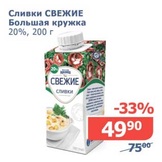 Акция - Сливки Свежие Большая кружка 20%