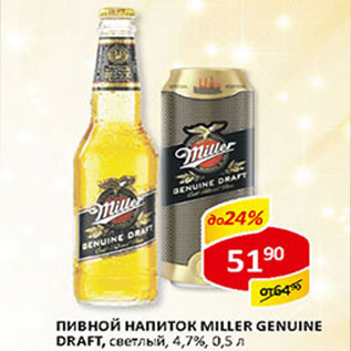 Акция - Пивной напиток Miller Genuine Draft, светлый, 4,7%