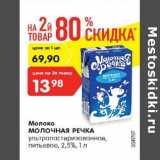 Магазин:Карусель,Скидка:Молоко Молочная речка у/патсеризованное питьевое 2,5%