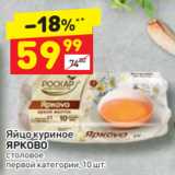 Магазин:Дикси,Скидка:Яйцо куриное 
ЯРКОВО столовое 
первой категории, 10 шт.