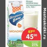 Магазин:Перекрёсток,Скидка:Молоко искренне Ваш пастеризованное 3,2%