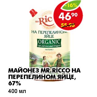 Акция - МАЙОНЕЗ MR. RICCO НА ПЕРЕПЕЛИНОМ ЯЙЦЕ, 67%