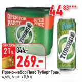 Магазин:Окей,Скидка:Промо-набор Пиво Туборг Грин,
4,6%,