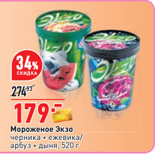 Акция - Мороженое Экзо черника + ежевика/ арбуз + дыня, 520 г