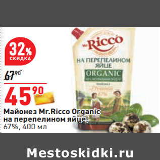 Акция - Майонез Mr.Ricco Organic на перепелином яйце, 67%,