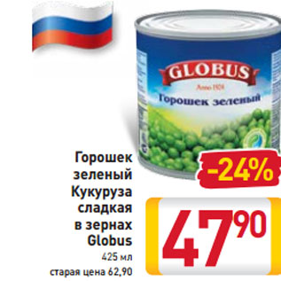 Акция - Горошек зеленый Кукуруза сладкая в зернах Globus