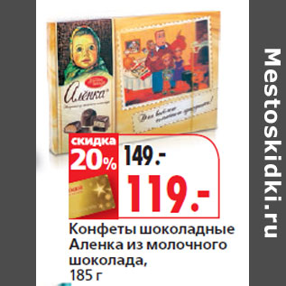 Акция - Конфеты шоколадные Аленка из молочного шоколада