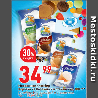 Акция - Мороженое пломбир Кoровка из Кореновки в стаканчике
