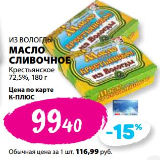 Акция - Масло сливочное Крестьянское 72,5% Из Вологды