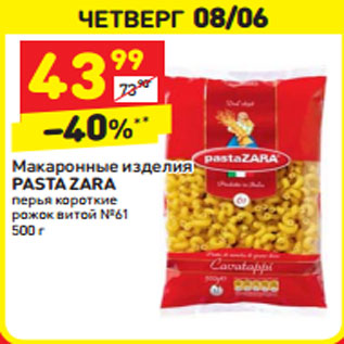 Акция - Макаронные изделия Pasta Zara