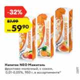 Магазин:Карусель,Скидка:Напиток NEO Мажитэль
фруктово-молочный, с соком,
 0,01-0,05%, 950 г, в ассортименте*
