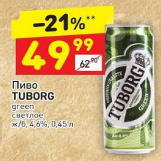 Акция - Пиво Tuborg green светлое 4,6%