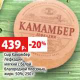 Магазин:Виктория,Скидка:Сыр Камамбер
Лефкадии
мягкий с белой
благородной плесенью,
жирн. 50%, 250 г