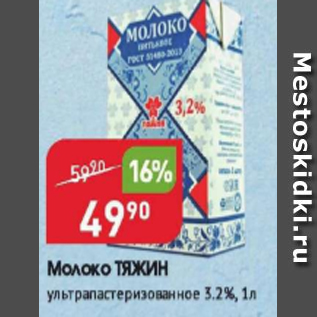 Акция - Молоко ТЯЖИН 3,2%