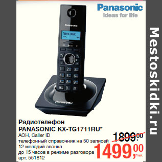 Акция - Радиотелефон PANASONIC KX-TG1711RU*