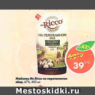 Акция - Майонез Mr. Ricco на перепелином яйце 67%