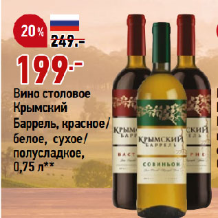 Акция - Вино столовое Крымский Баррель, красное/ белое, сухое/ полусладкое