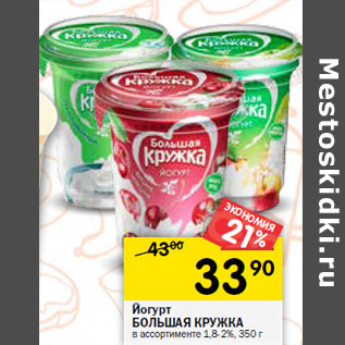 Акция - Йогурт БОЛЬШАЯ КРУЖКА в ассортименте 1,8-2%