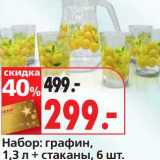 Магазин:Окей,Скидка:Набор: графин, 1,3 л + стаканы, 6 шт.