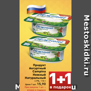 Акция - Продукт йогуртный Campina Нежный Натуральный 2,9%, 110 г Цена 1 шт. 15,90