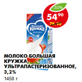 Акция - Молоко Большая кружка, ультрапастеризованное, 3,2% 1450 г