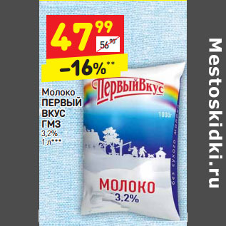 Акция - Молоко ПЕРВЫЙ ВКУС ГМЗ 3,2%