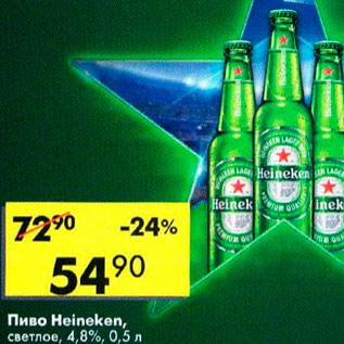 Акция - Пиво Heineken 4,8%
