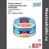 Магазин:Метро,Скидка:Тунец в масле/в собственном соку Fortuna 