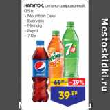 Магазин:Лента,Скидка:НАПИТОК, сильногазированный,
0,5 л:
- Mountain Dew
- Evervess
- Mirinda
- Pepsi
- 7 Up