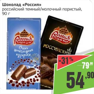 Акция - Шоколад "Россия" российский темный/молочный пористый