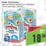 Магазин:Монетка,Скидка:Пюре «Спеленок»  персик+яблоко+яблоко со сливками, с 6-ти мес. 