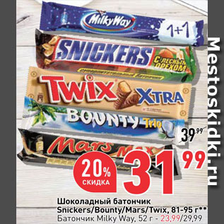 Акция - Батончик Snickers/Bounty/Mars/Twix