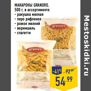 Акция - МАКАРОНЫ GRANORO,