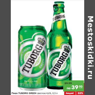 Акция - Пиво Tuborg Green светлое 4,6%