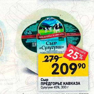 Акция - Сыр ПРЕДГОРЬЕ КАВКАЗА Сулугуни 45%, 300 г