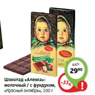 Акция - Шоколад «Аленка»: молочный / с фундуком, «Красный октябрь»