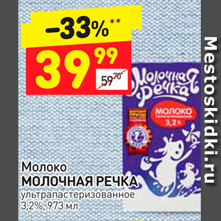 Акция - Молоко Молочная речка 3,2%