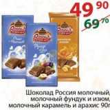 Полушка Акции - Шоколад Россия молочный, молочный фундук и изюм, молочный карамель и арахис 