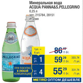 Акция - Вода минеральная Acqua Panna&S.Pellegrino