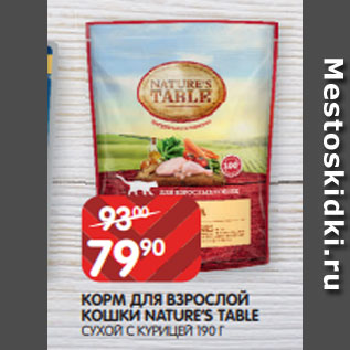 Акция - КОРМ ДЛЯ ВЗРОСЛОЙ КОШКИ NATURE’S TABLE СУХОЙ С КУРИЦЕЙ 190 Г