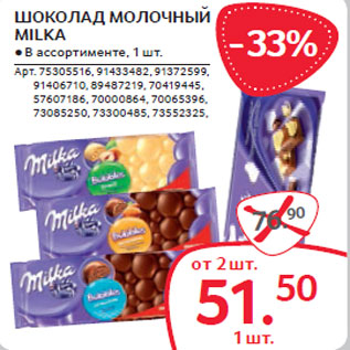 Акция - ШОКОЛАД МОЛОЧНЫЙ MILKA