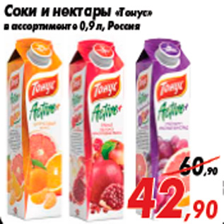 Акция - Соки и нектары «Тонус» в ассортименте 0,9 л, Россия